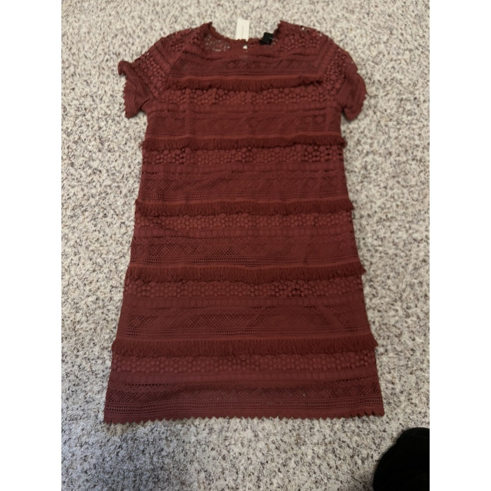 NWT $168 Anthropologie Fringed Lace Dress MEDIUM Brick Rose By Zero To Sky Women